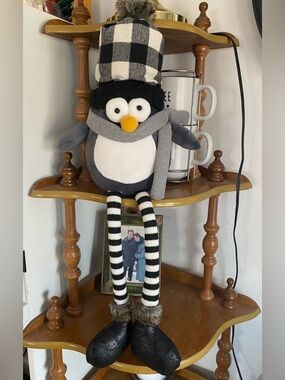 Splash Gray & White Plush Penguin with Plaid Hat and Striped Legs